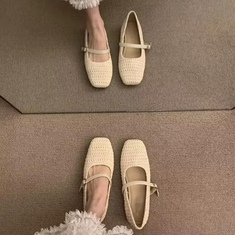 Scarpe da ballo Mary Jane da donna, basse, intrecciate, con punta quadrata, comode e traspiranti, estive, casual, stile retrò, con scheletro, modello 240921_voghion.com