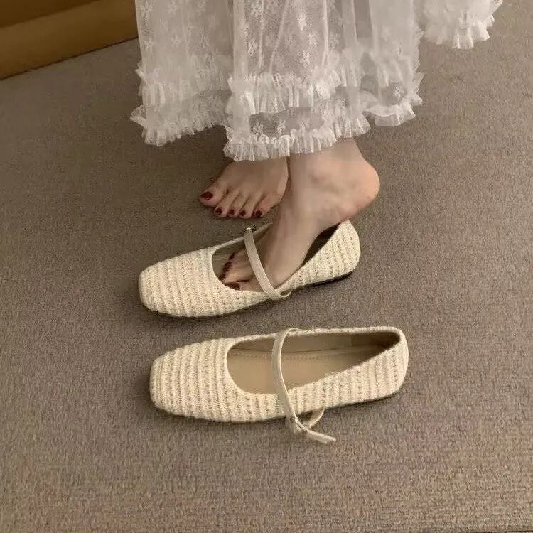 Scarpe da ballo Mary Jane da donna, basse, intrecciate, con punta quadrata, comode e traspiranti, estive, casual, stile retrò, con scheletro, modello 240921_voghion.com