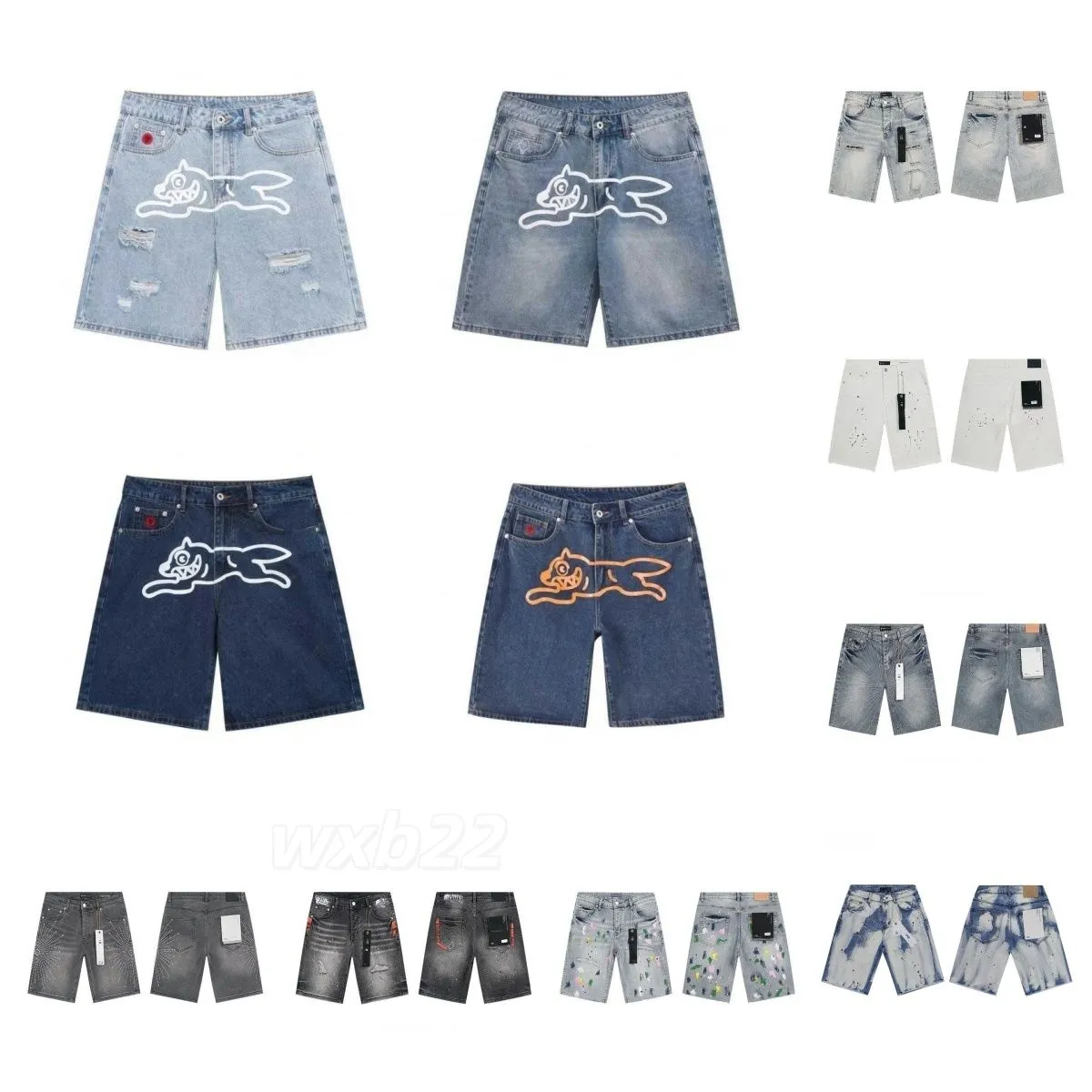 フライドッググラフィックプリントデニムショートパンツ男性ワイド 