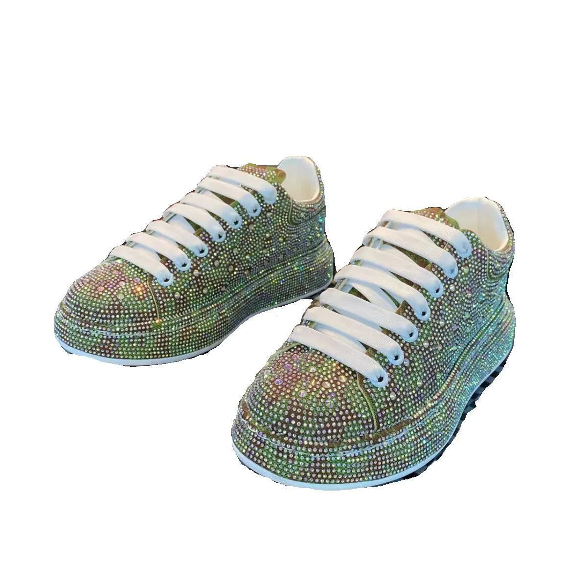 Mens Sparkling Rhinestone Covered Platform Sneakers With White Laces Daily Outfit_voghion.com