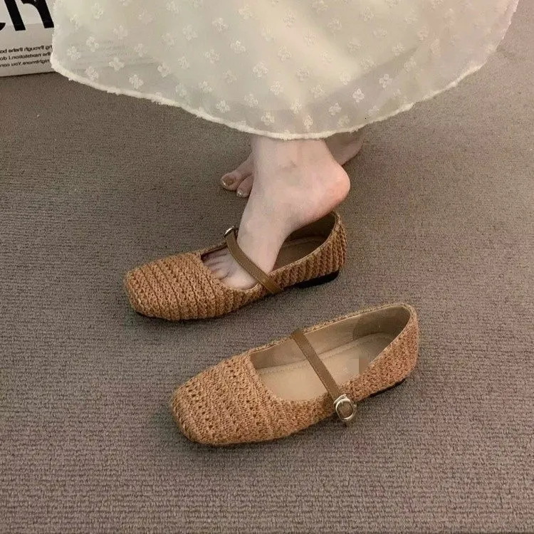 Scarpe da ballo Mary Jane da donna, basse, intrecciate, con punta quadrata, comode e traspiranti, estive, casual, stile retrò, con scheletro, modello 240921_voghion.com