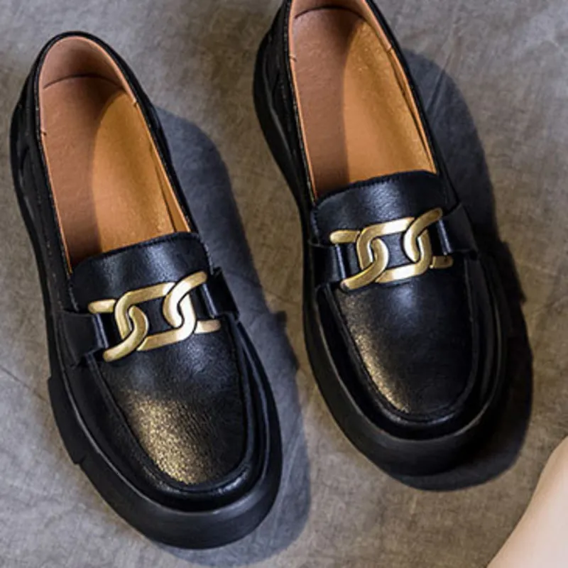 60% OFF Classic Black Women Loafers – Comfortable PU Leather Slip‑On Platform Shoes | ExampleShop