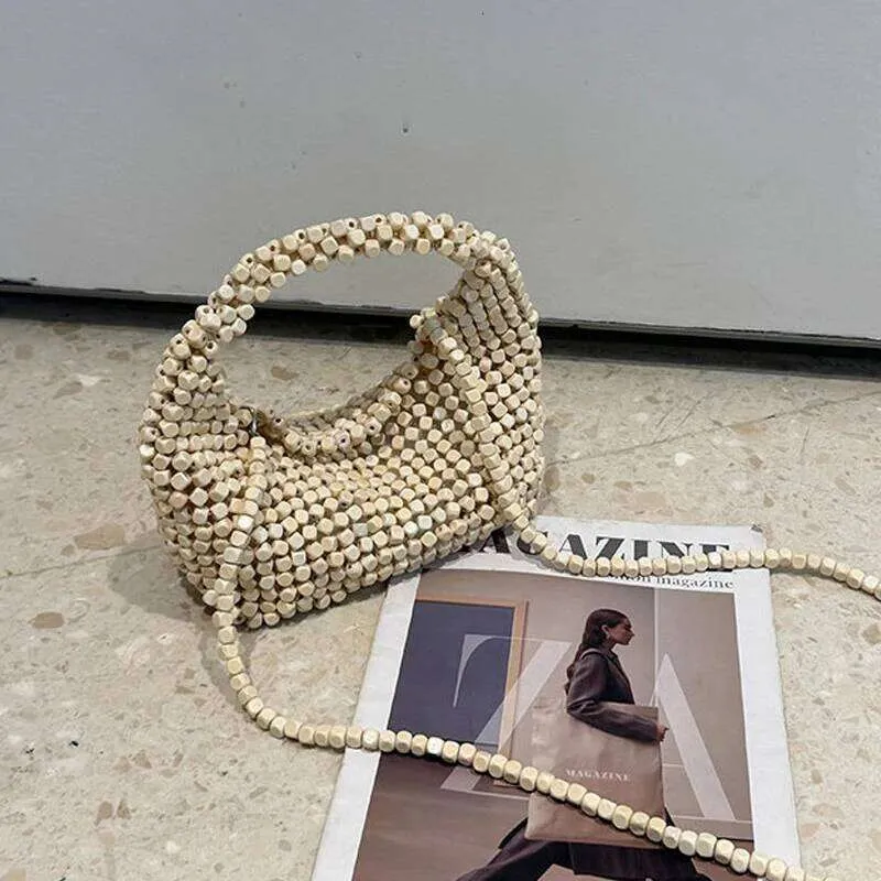 Luxuriöse Gewebte Strandtasche Aus Holzperlen Für Damen_voghion.com