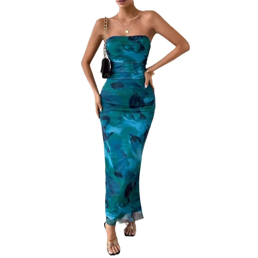 shenzhen ruched dress SHEIN BAE Elegant And Sexy Long Women's Dress With Ruched And Ruffled Front Panel Design