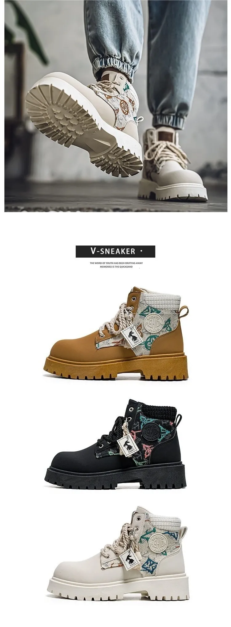 Botas de combate com plataforma pretas bordado colorido_voghion.com