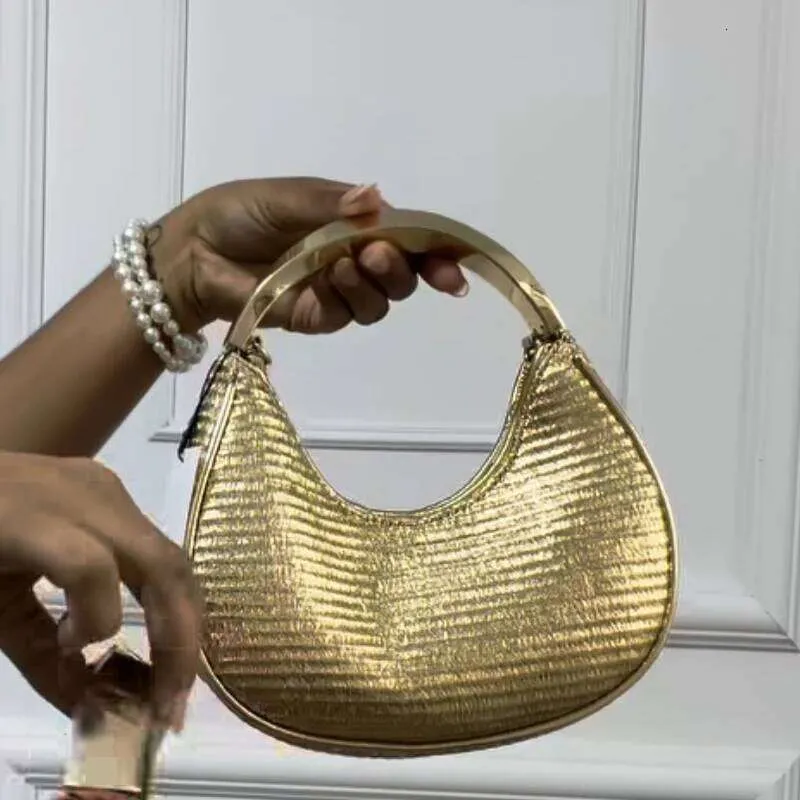 Borsa a mezzaluna piccola da spiaggia per donna, borsa a mano di lusso firmata, nuova in Papyrus, manico in metallo lavorato a maglia, tracolla a catena_voghion.com