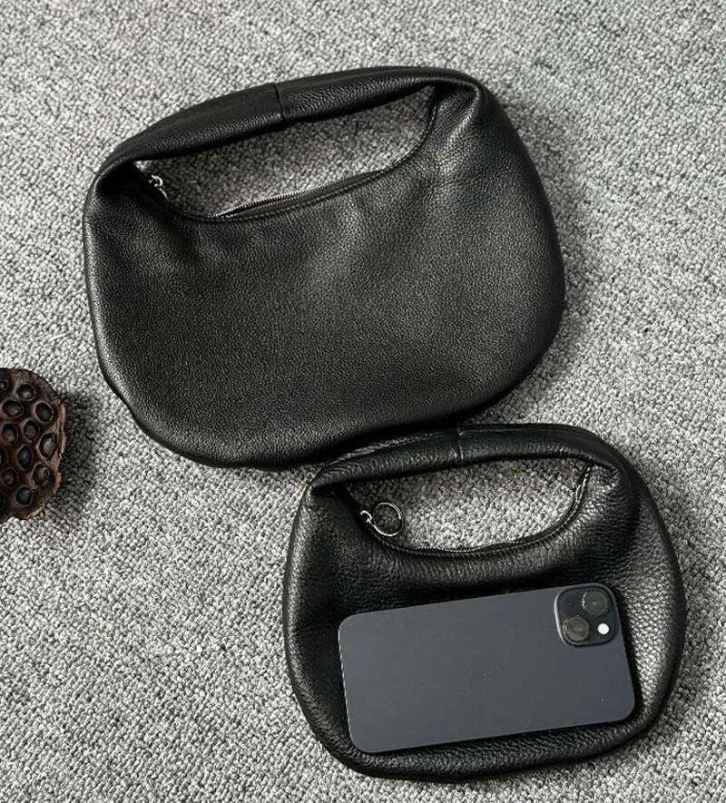 Japanese Style Luxury Leather Half Moon Handbag With Initials_voghion.com