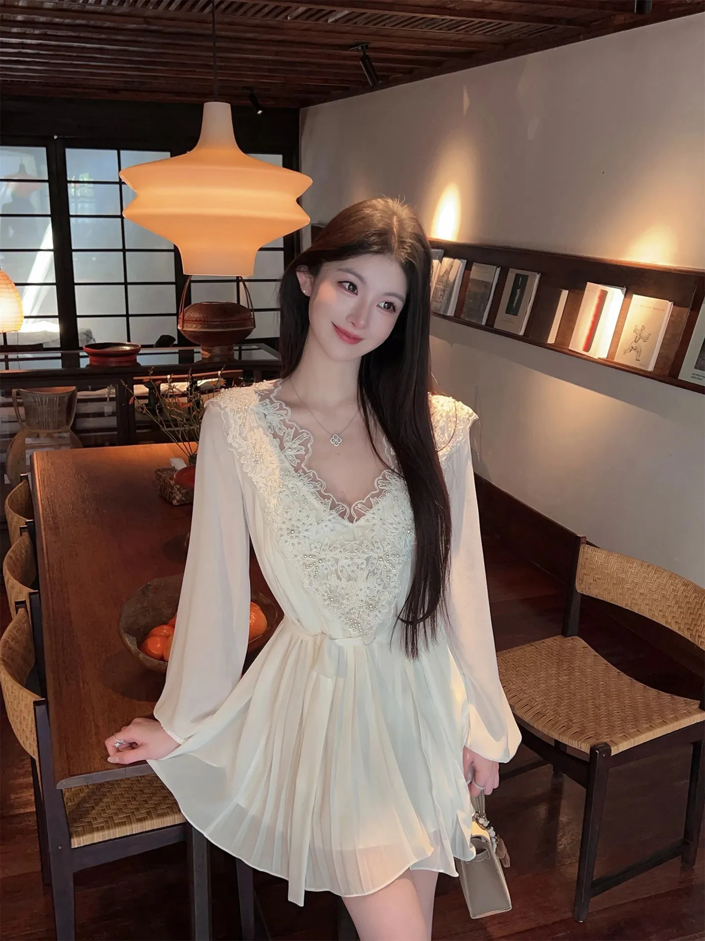 FairyJiang White Chiffon Chemise Dress With... From You02, Rs.6,959.96