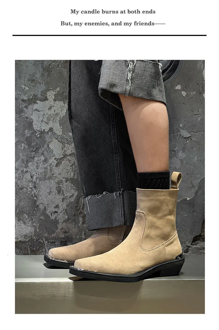 Durable Black Leather Men Ankle Boots With Metal Toe And Cuban Heel_voghion.com