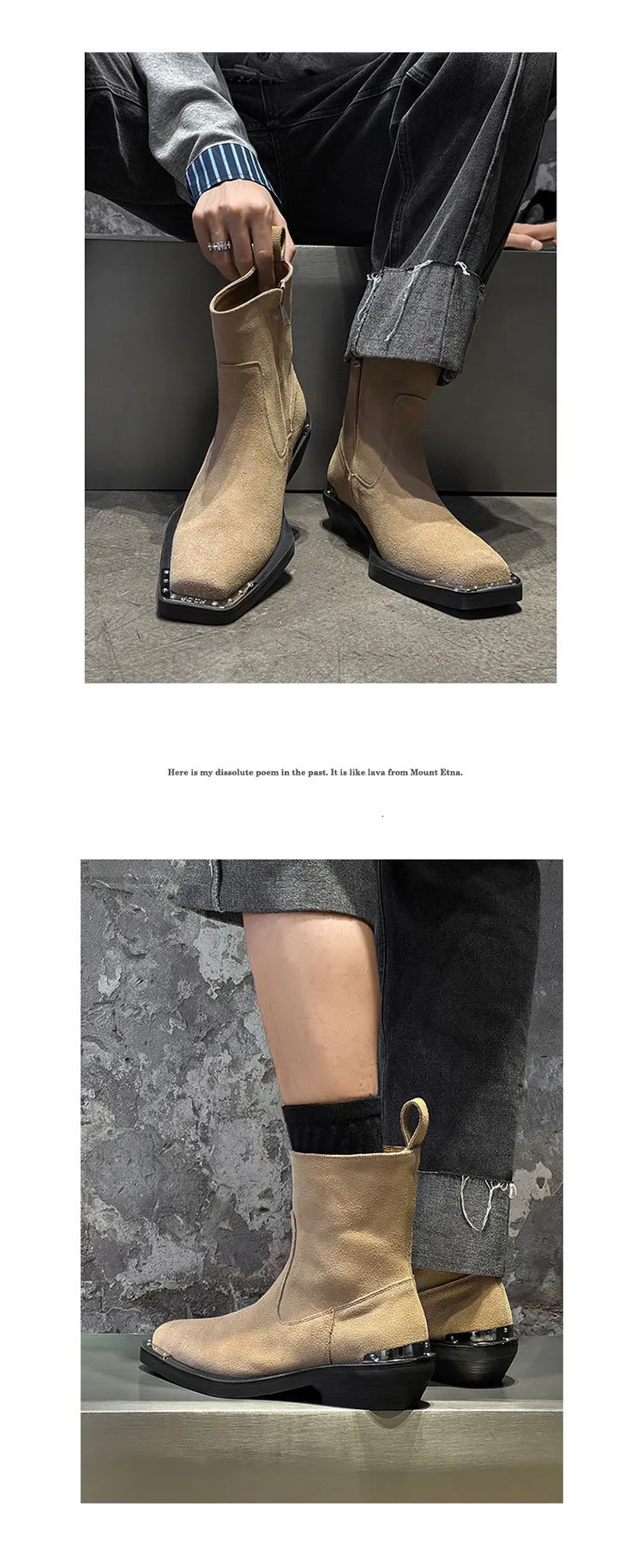 Durable Black Leather Men Ankle Boots With Metal Toe And Cuban Heel_voghion.com