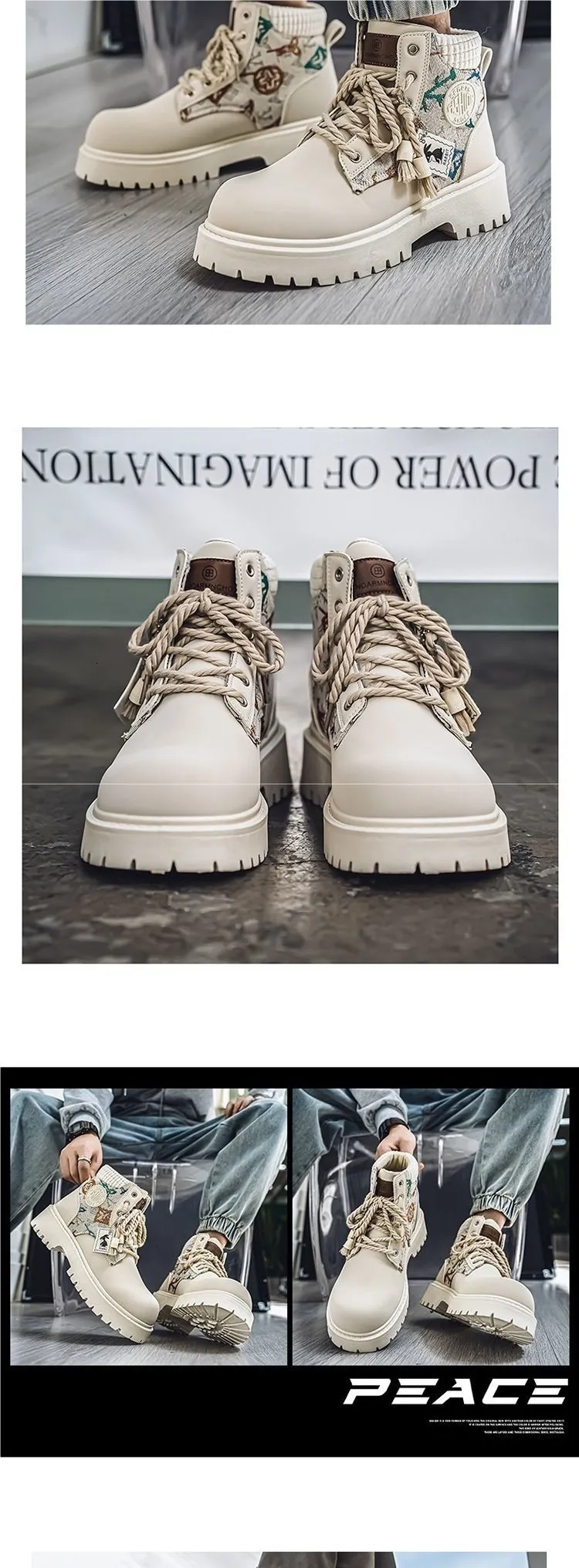Botas de combate com plataforma pretas bordado colorido_voghion.com