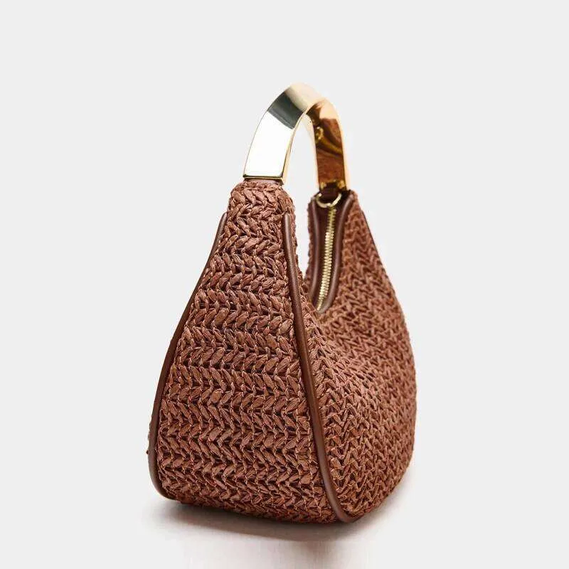 Borsa a mezzaluna piccola da spiaggia per donna, borsa a mano di lusso firmata, nuova in Papyrus, manico in metallo lavorato a maglia, tracolla a catena_voghion.com