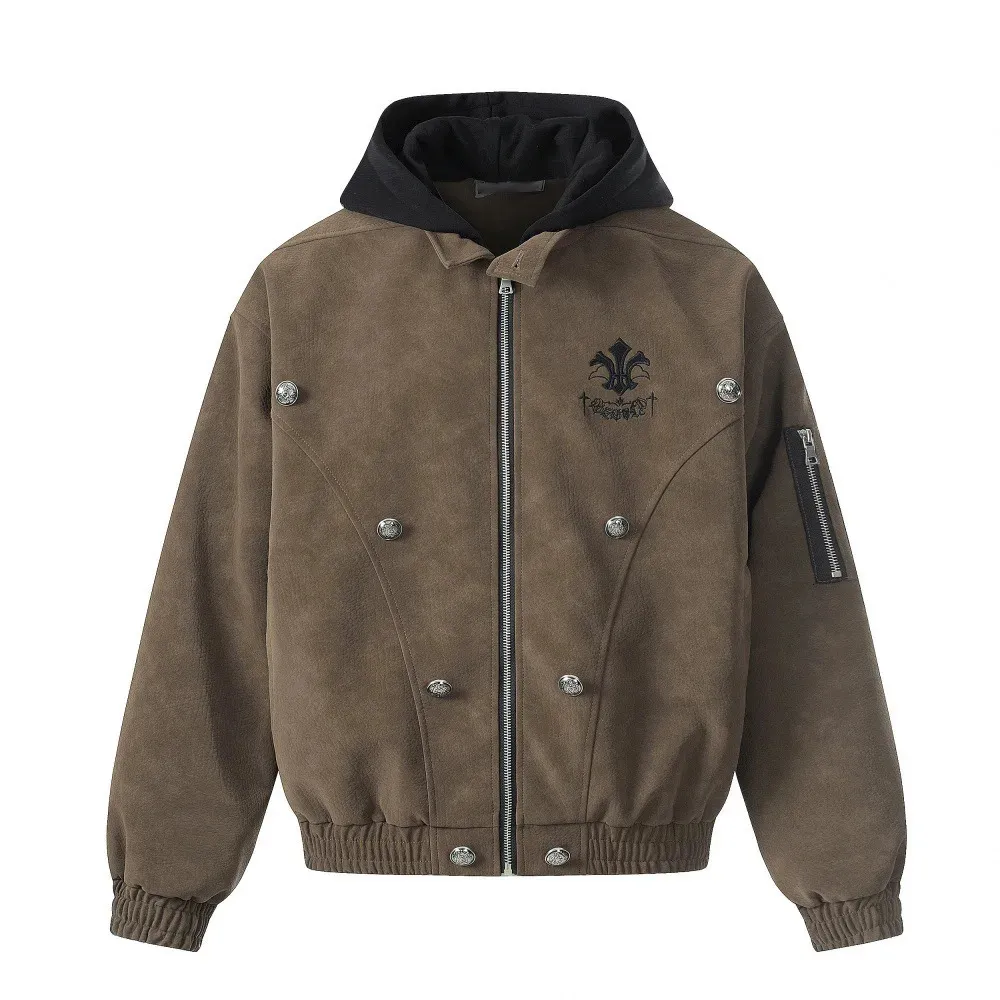 Mens Dark Style Punk Embroidered PU Leather Suede From