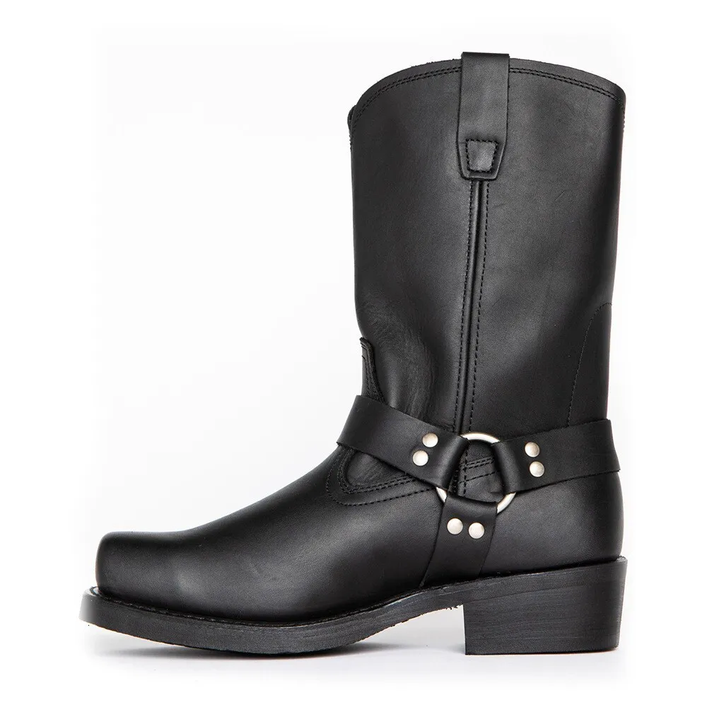 Mens Multi Color Shock Absorbing Leather Western Cowboy Boots With Harness Strap_voghion.com