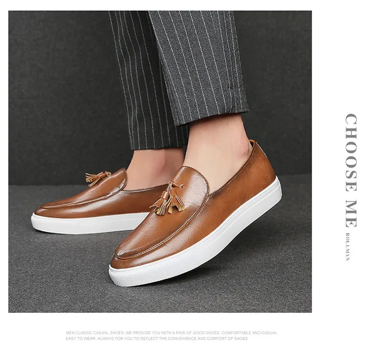 Schwarze Herren Leder Loafer Sneaker Mit Weißer Sohle_voghion.com