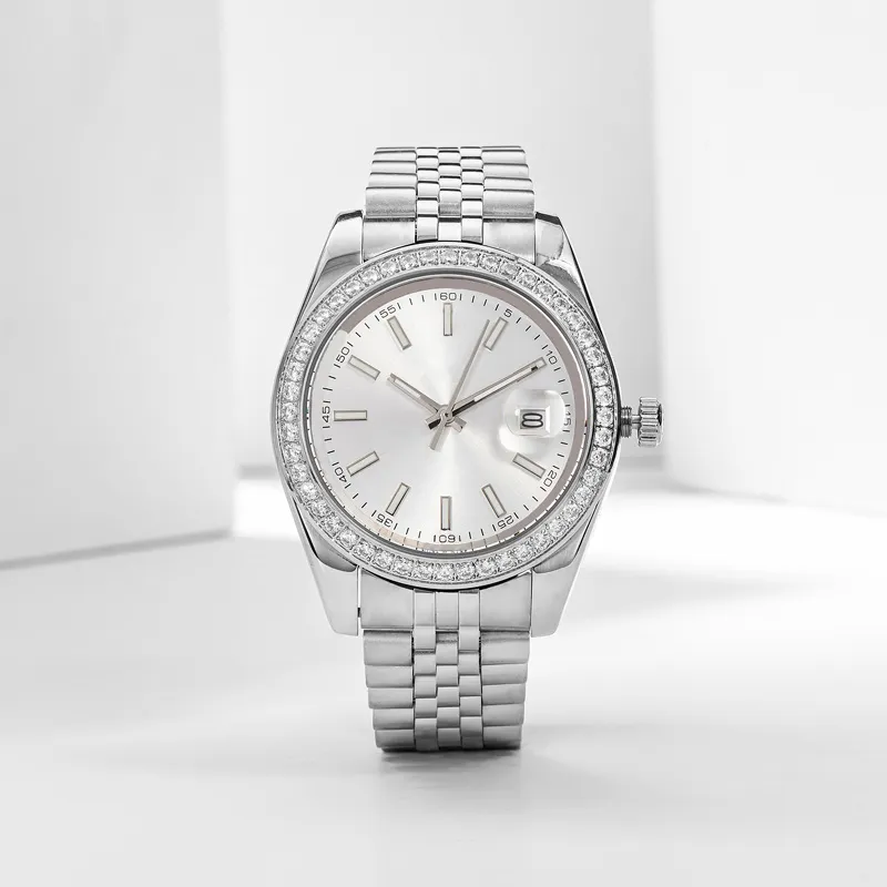 Silver Dial, Diamond Bezel, White Dial Watch