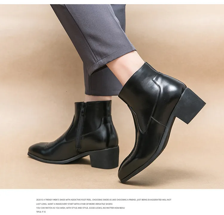 Black Leather Cuban Heel Ankle Boots With Embroidery For Men_voghion.com