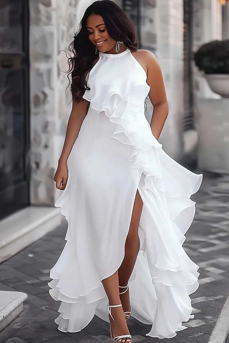 plus size white halter maxi dress White Halter Maxi Long White Dress For Plus Size... From Difnik, Rs.631.49
