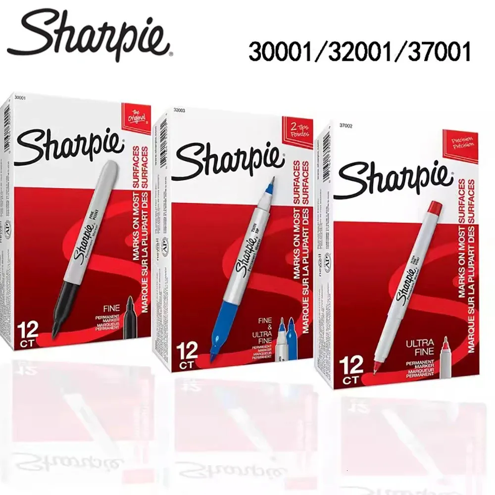 wholesale 12pcsbox Sharpie Permanent Marker Waterproof Industrial Thick Thin Double Ended Marker Drawing Hand Drawn Graffiti Art Supplies 260508BJ Painting Pens