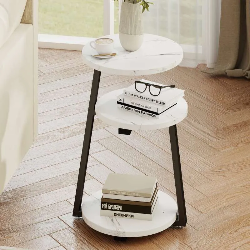 GIANTEX - Mesa auxiliar redonda con cajón, mesa auxiliar de madera de 2 niveles con estante abierto, mesa auxiliar de sofá pequeña para espacio pequeño, mesa decorativa multiusos para dormitorio, sala