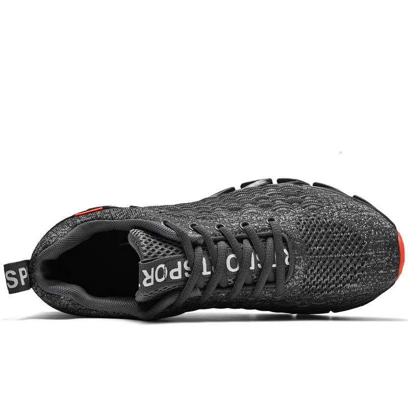 Mens All Black Blade Running Shoes Breathable Knit Upper Shock Absorbing Sole_voghion.com