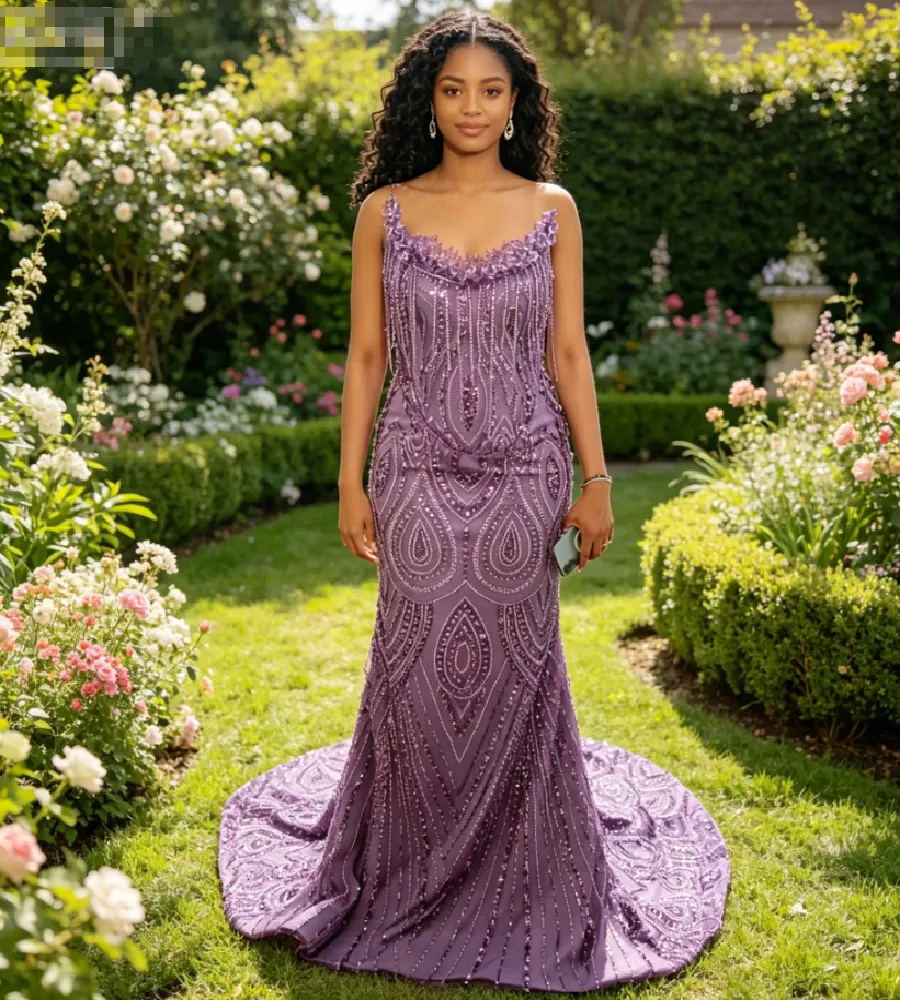 purple beaded bridesmaid dress Sequin Mermaid Prom Plus Size... From Bridalstore, Rs.15,756.11 lighting conditions
