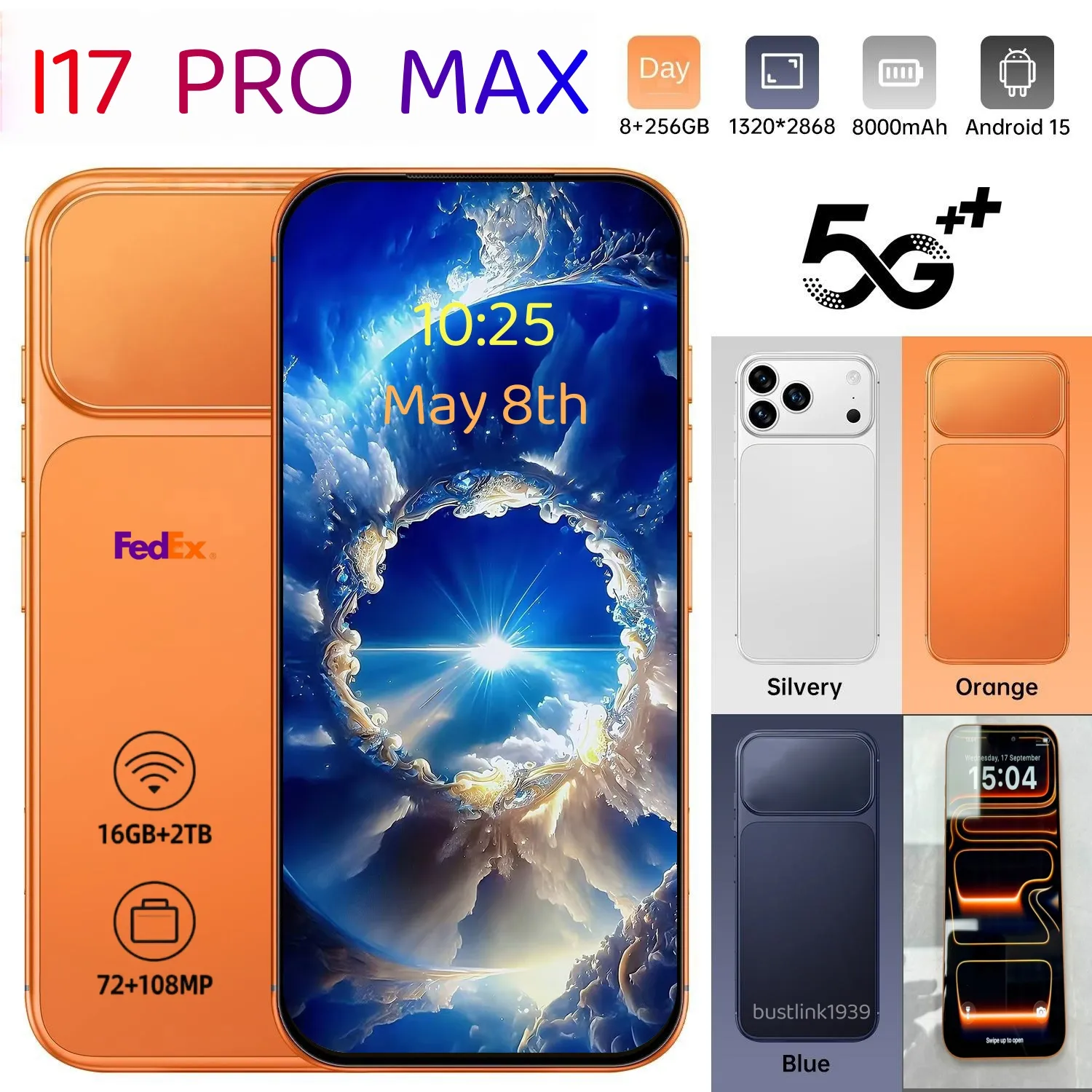 I17 Pro Max Max 7,3 Polegadas Smartphone 5G, Exibição De $693