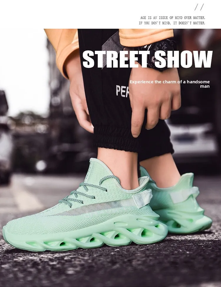 Men's All Black Blade Running Shoes Breathable Knit Upper Sole_voghion.com
