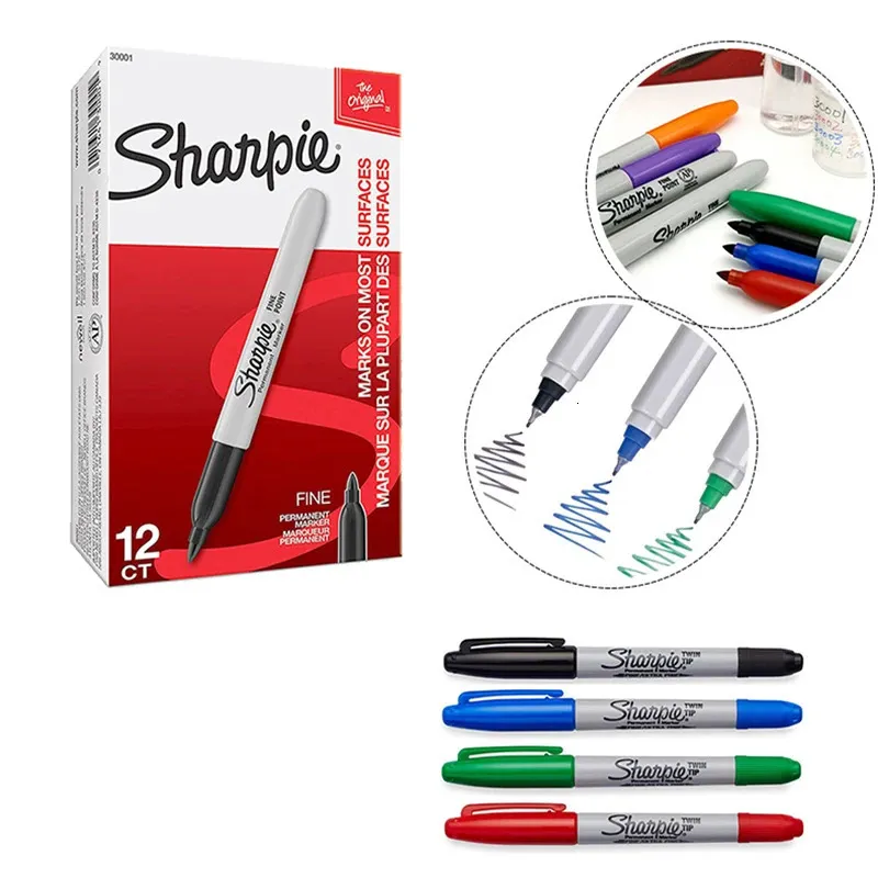 wholesale 12pcsbox Sharpie Permanent Marker Waterproof Industrial Thick Thin Double Ended Marker Drawing Hand Drawn Graffiti Art Supplies 260508BJ Painting Pens