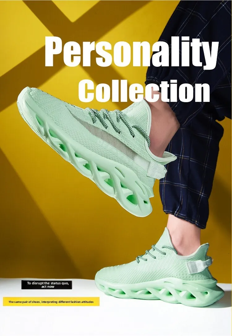 Men's All Black Blade Running Shoes Breathable Knit Upper Sole_voghion.com