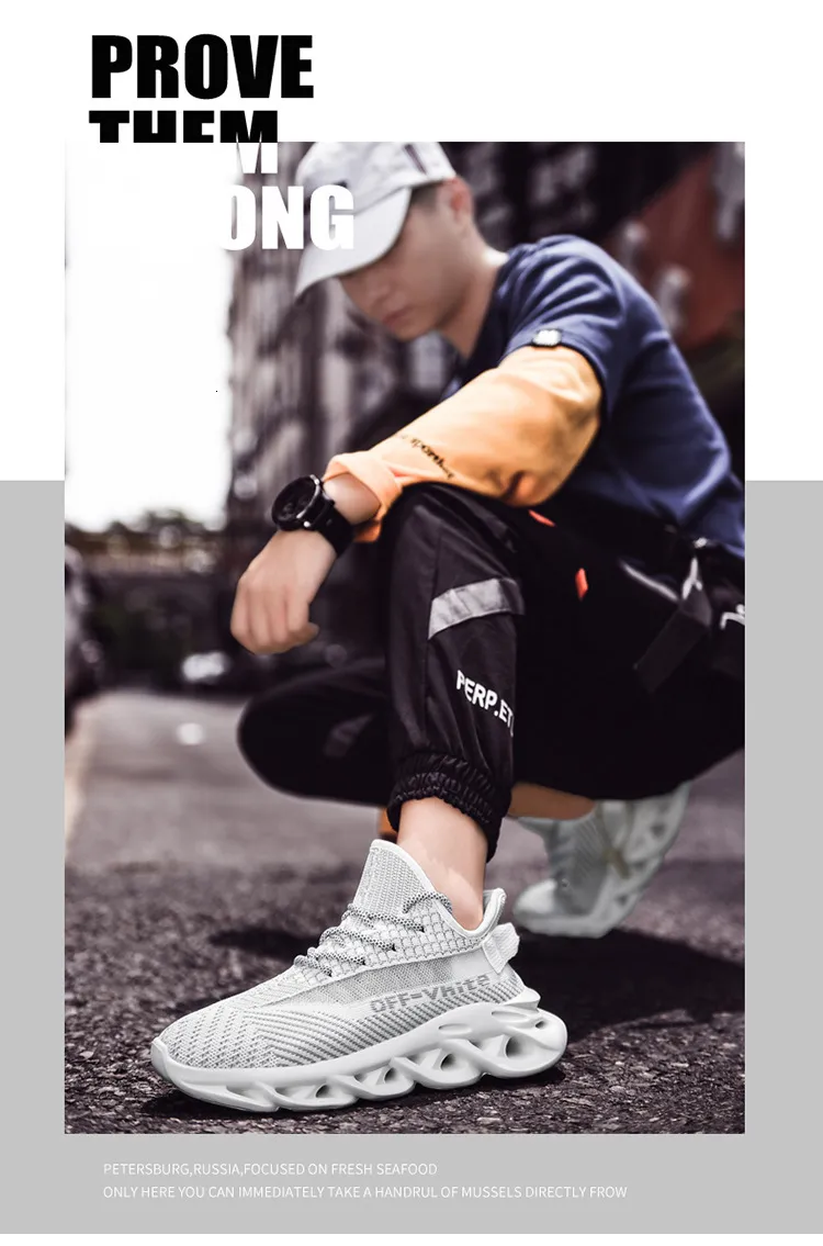 Men's All Black Blade Running Shoes Breathable Knit Upper Sole_voghion.com