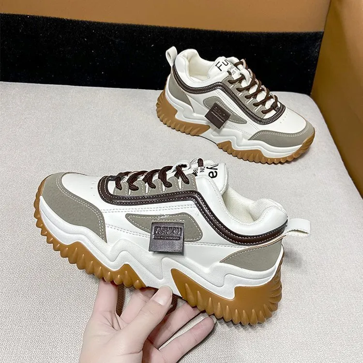 Versatile Thick Soled Dad Shoe For Women Summer New Fashion Lace Up Platform Sneakers Student Casual Sports Shoes Daily_vogvips.com