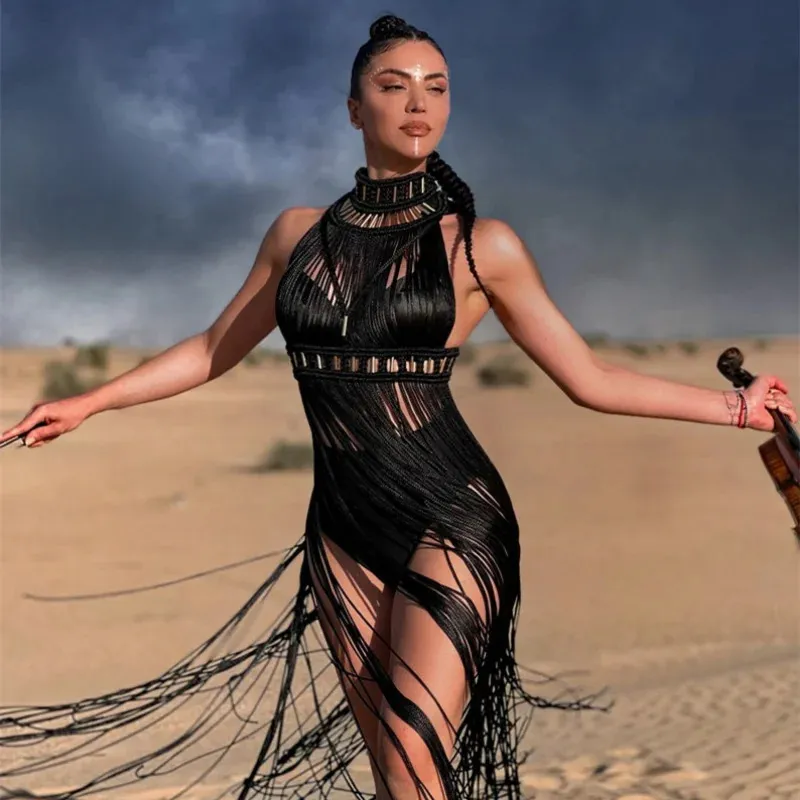 women's beach crochet backless bohemian halter maxi long dress Knitted Embellished Maxi... From Zara06, Rs.8,763.61 Media