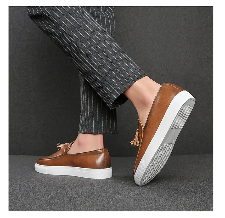 Schwarze Herren Leder Loafer Sneaker Mit Weißer Sohle_voghion.com