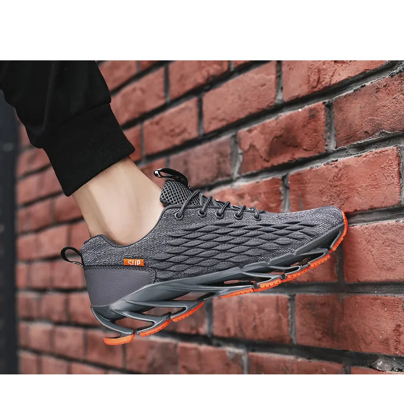 Mens All Black Blade Running Shoes Breathable Knit Upper Shock Absorbing Sole_voghion.com