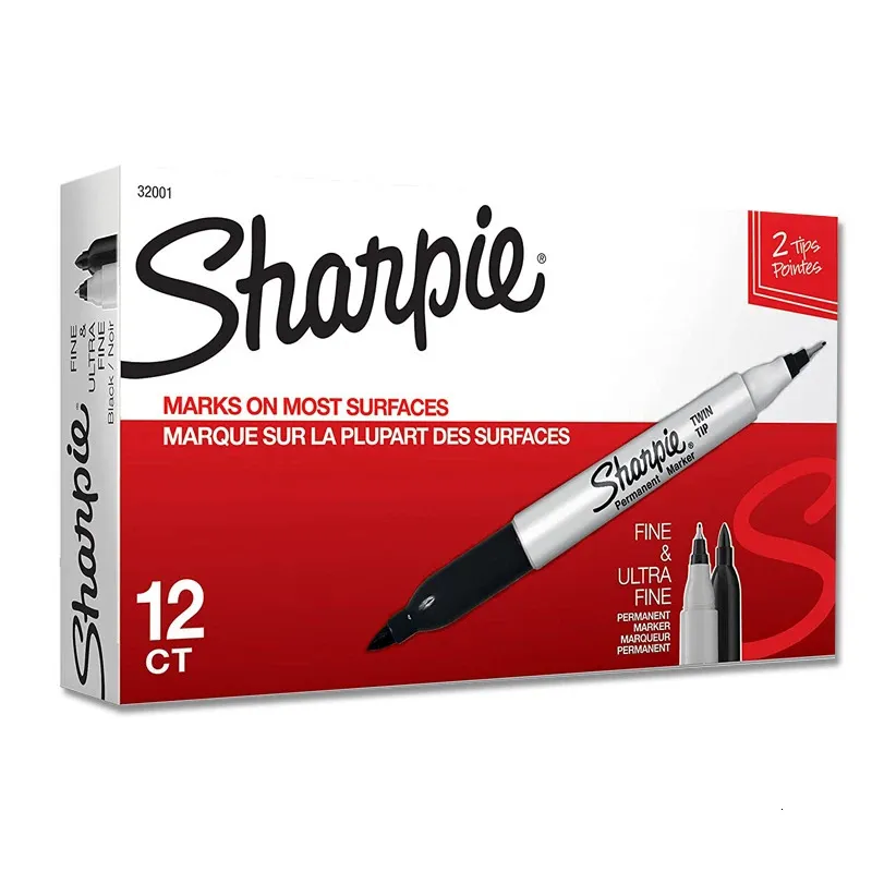 wholesale 12pcsbox Sharpie Permanent Marker Waterproof Industrial Thick Thin Double Ended Marker Drawing Hand Drawn Graffiti Art Supplies 260508BJ Painting Pens