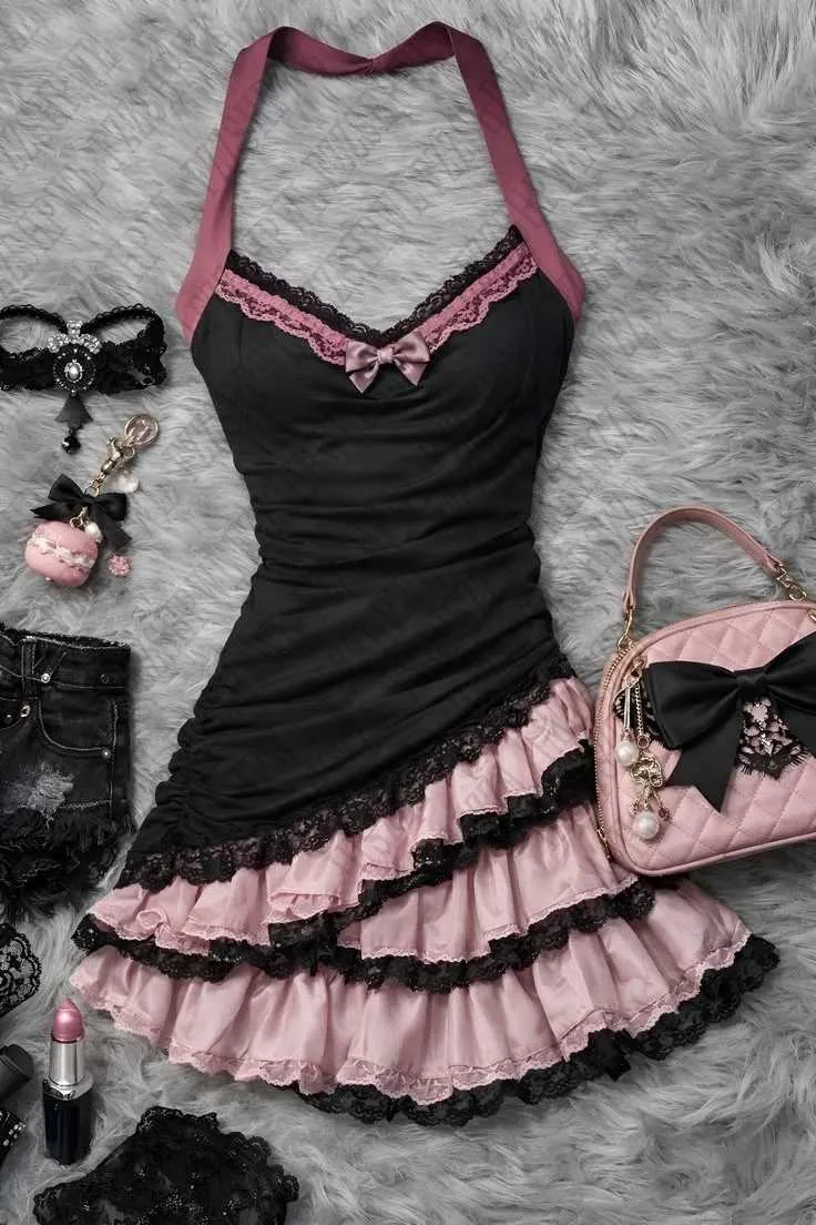 emo pink dress Y2k emo style pink dress size:S super adorable, good condition, slight thin  feel price:600 denars prevod na makedonski Y2K emo     : S  ,   ,  
