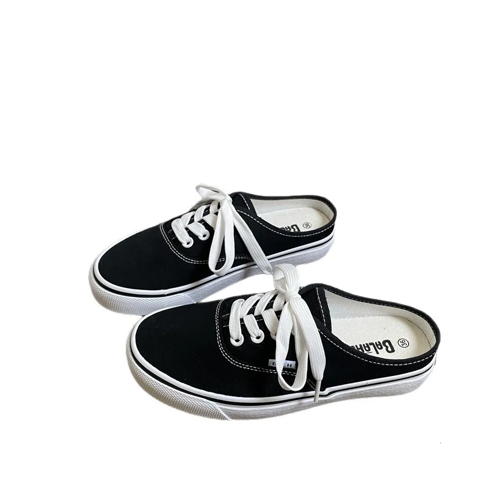 Womens Red Canvas Slip On Shock Absorbing Mule Sneakers With White Laces_voghion.com