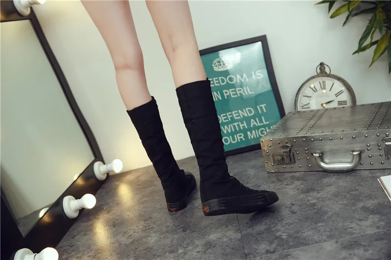 Botas altas de lona preta para mulher com absorção de choque_voghion.com