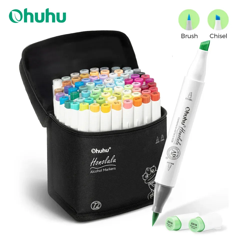 wholesale Ohuhu Honolulu Marker Pen Set Color Markers Alcohol Art Markers Refillable Dual Tips Sketching Drawing Manga School Art Supplies 260508BJ