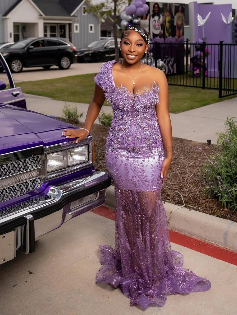 purple lavender prom dress Vintage Lavender Mermaid Purple Sparkly Prom Dress... From Alsenlife,  Rs.16,981.98