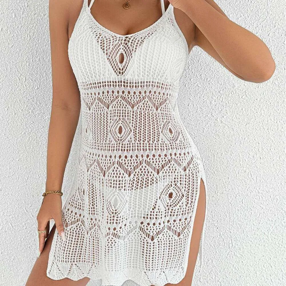 saida knit dress FC Womens Deep V-Neck Hollow Knitted - Sexy Beach Cover-Up with Side Slit DISABLE-dress