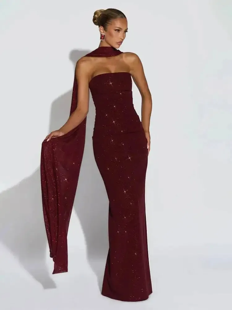 strapless long dresses for summer PRETTYGARDEN Womens Summer Strapless Maxi Dresses Ruffle Tube Asymmetr