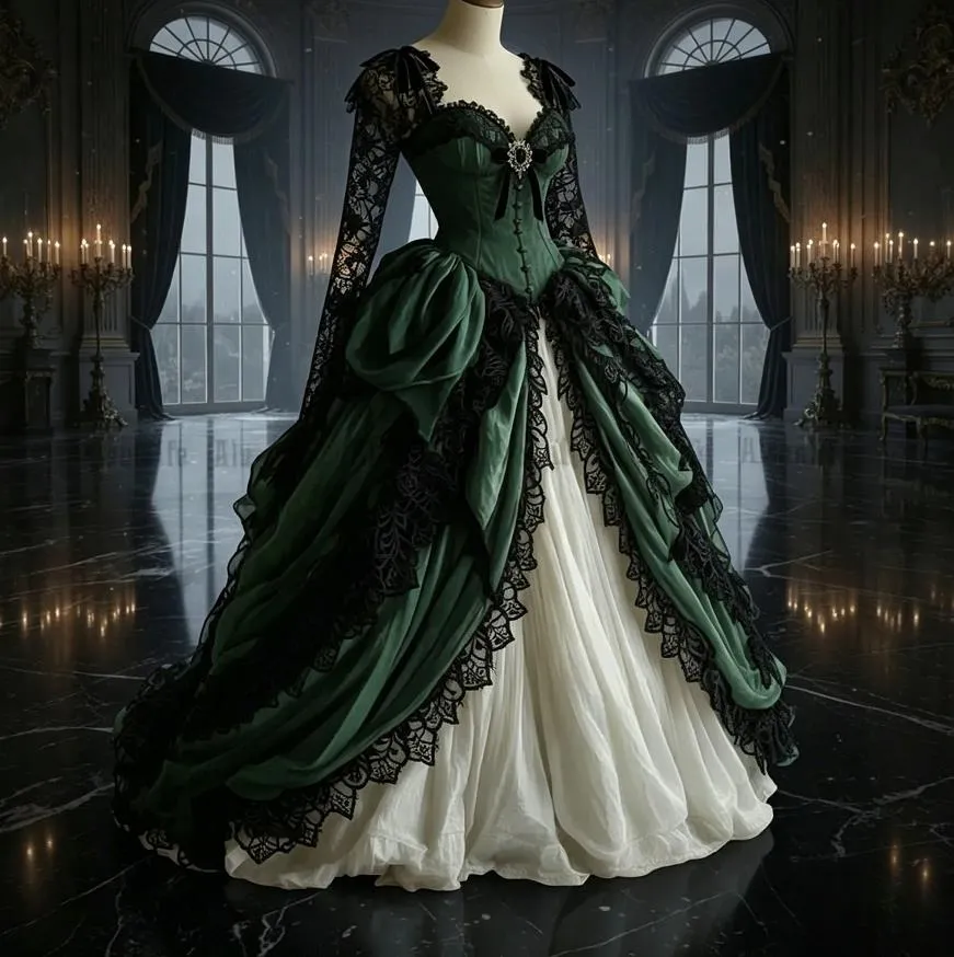 green and black victorian dress Gothic Wedding Dress, Medieval Boho Bride Gown with Lace Cape, Whimsical Fairy Vampire Bridal Party victorian era emerald green victorian dress