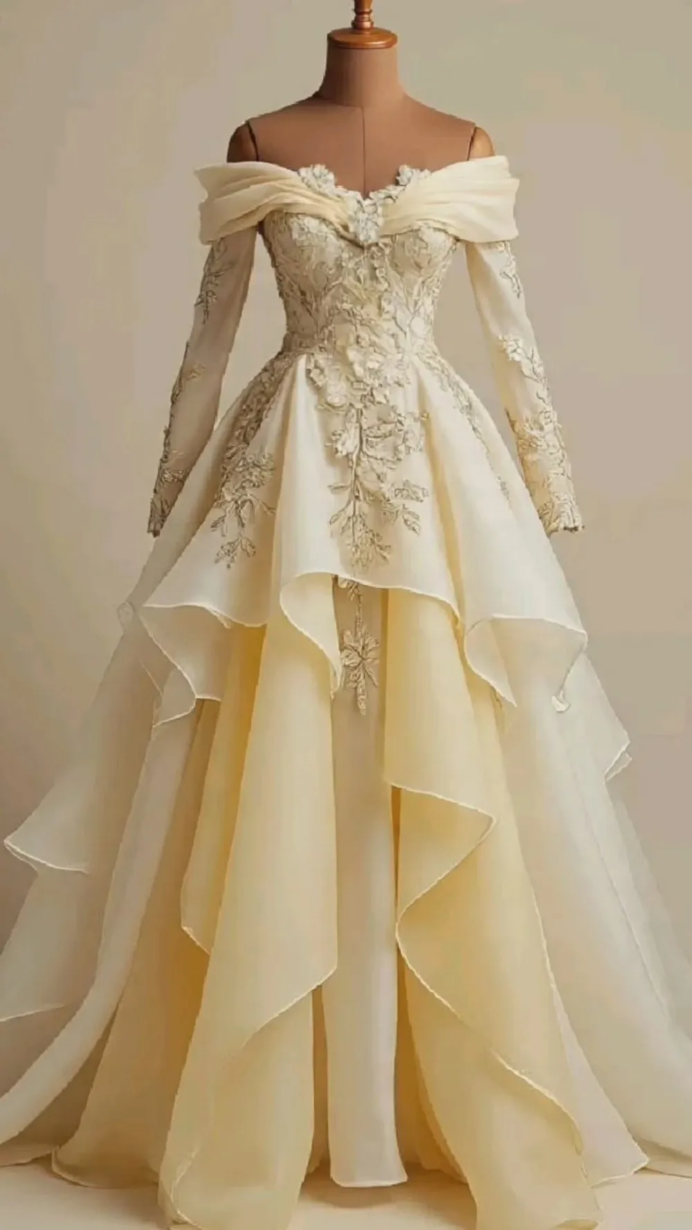 Custom Made Light Champagne Off Shoulder Bridal Gown... From Elegantbridestudio, Rs.15,289.91