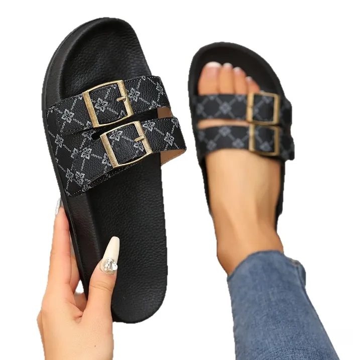 2026 Summer New Fashionable Retro For Women Thick Bottom Double Breasted One Line Outward Cool Slippers_voghion.com