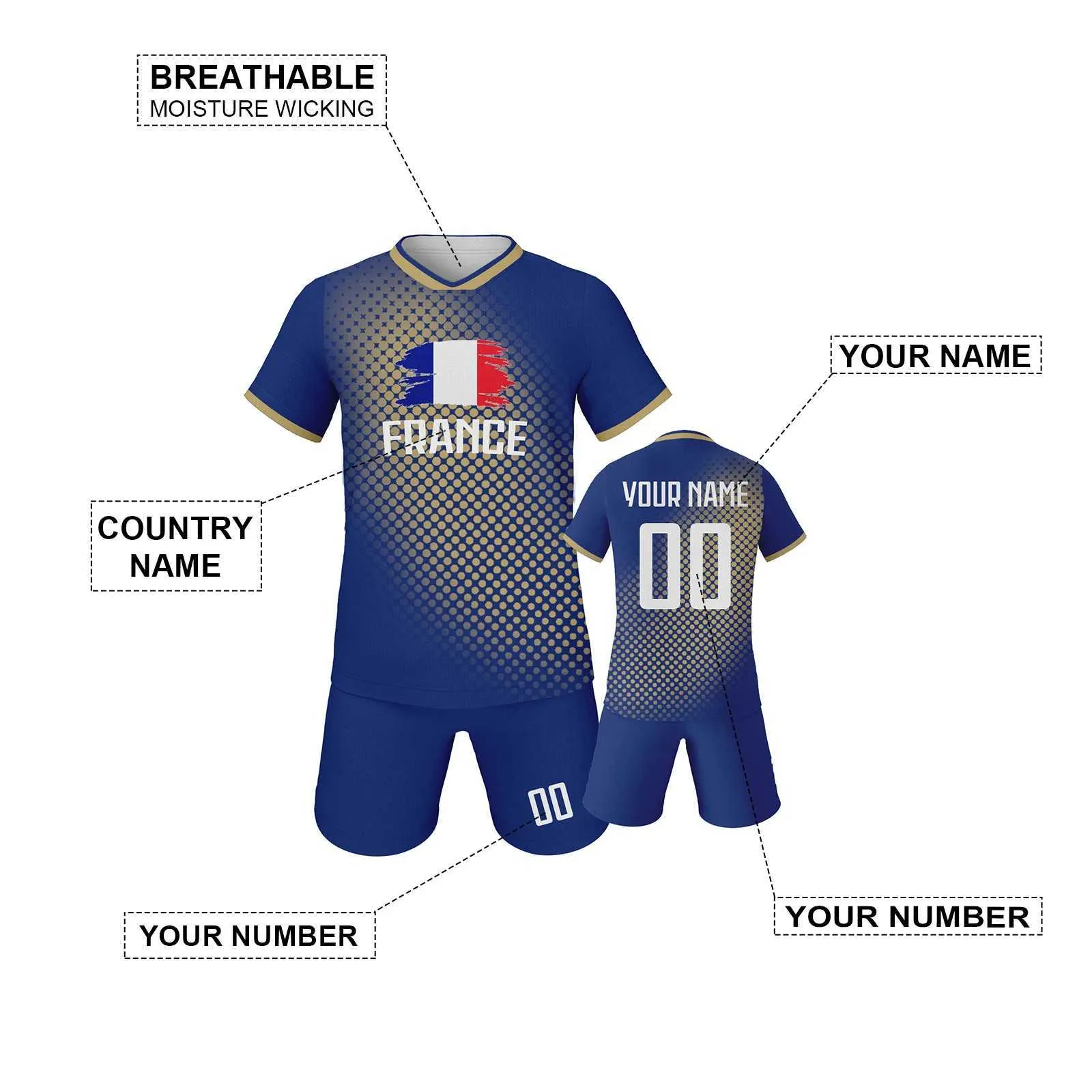 Maillot De Foot Personnalisé Coupe Du Monde 2026 France – 100% Polyester, Avec Short Et Chaussettes, Enfants Et Adultes, Personnalisable Nom/numéro