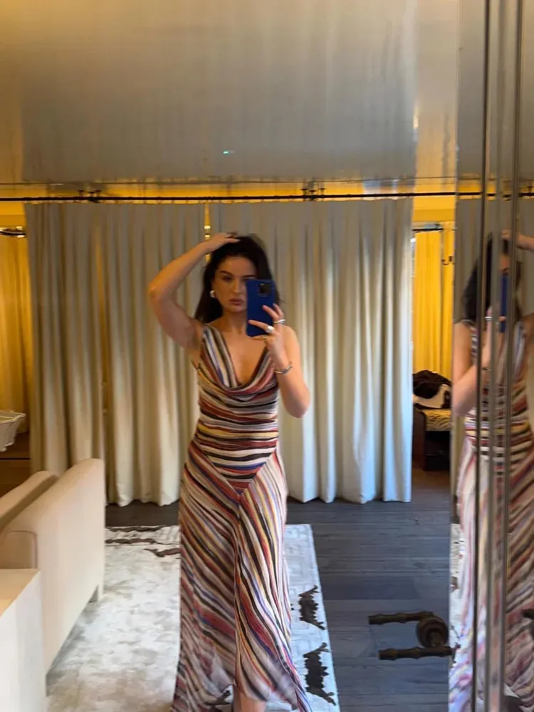 striped formal & gown maxi dress for women One Sleeve Striped Maxi Dress Black White