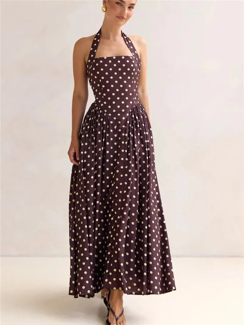 halter neck going out dress Elegant Polka Dot Maxi For Summer Brands