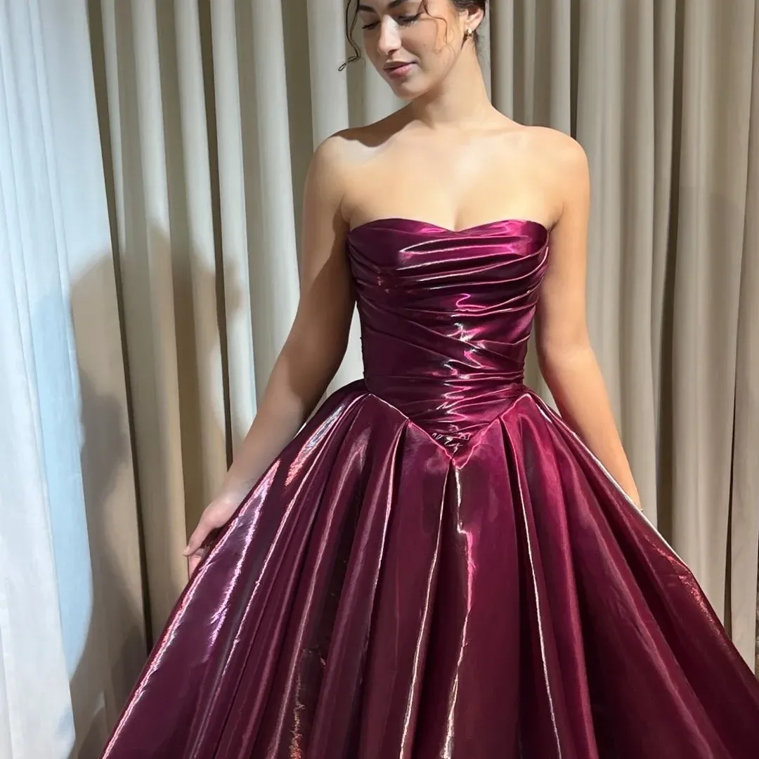 Elegant Burgundy Formal Prom Dresses Strapless Ruched... From Donnaweddingdress26, Rs.10,821.06